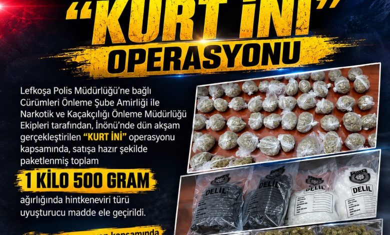 Polisten “Kurt İni” operasyonu: 1,5 kilo uyuşturucu ele geçirildi
