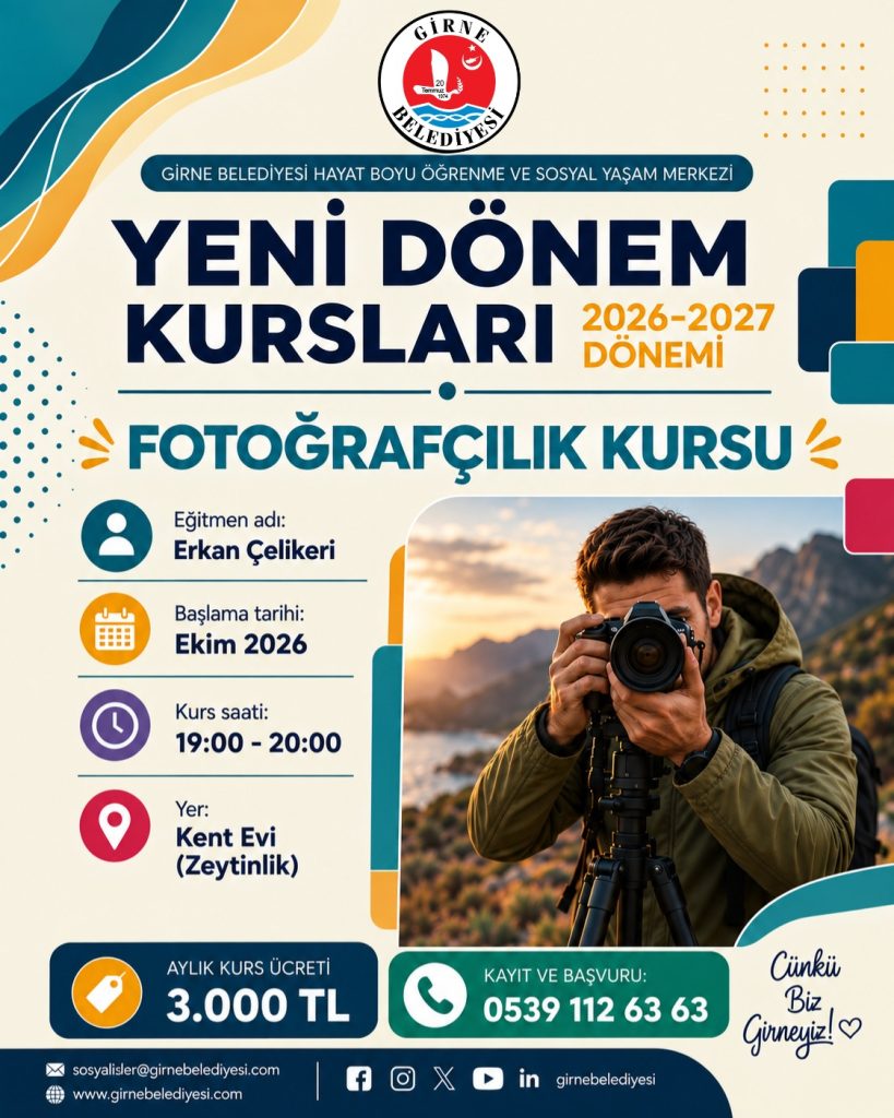 Girne Belediyesi’nin Fotoğrafçılık, Koza, Pilates ve Arjantin Tango kursları başlıyor