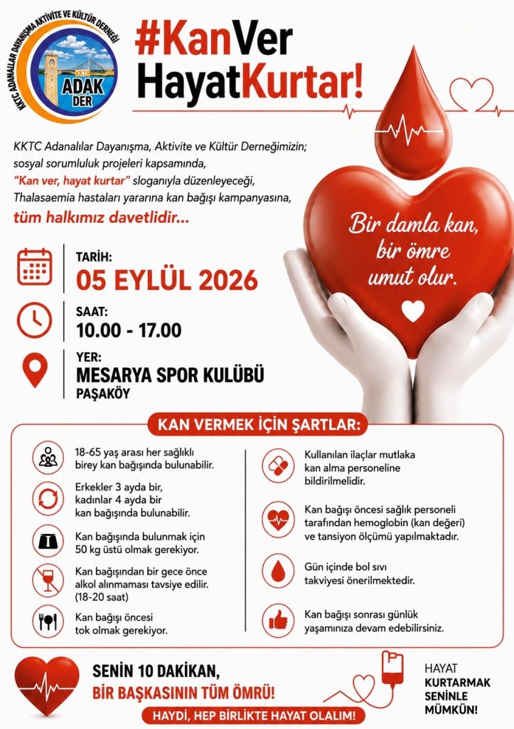 KKTC Adanalılar Dayanışma Derneği’nden, thalassaemia hastaları için kan bağışı kampanyası