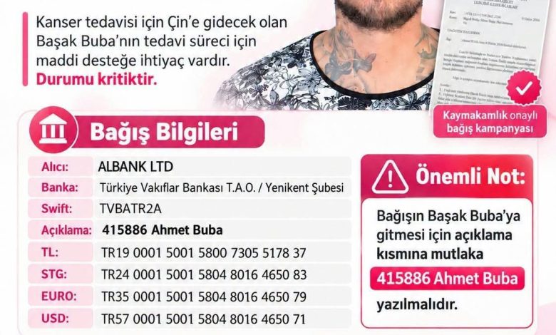 Şenkul’dan kanser tedavisi için Çin’e gidecek olan Başak Buba'ya destek çağrısı